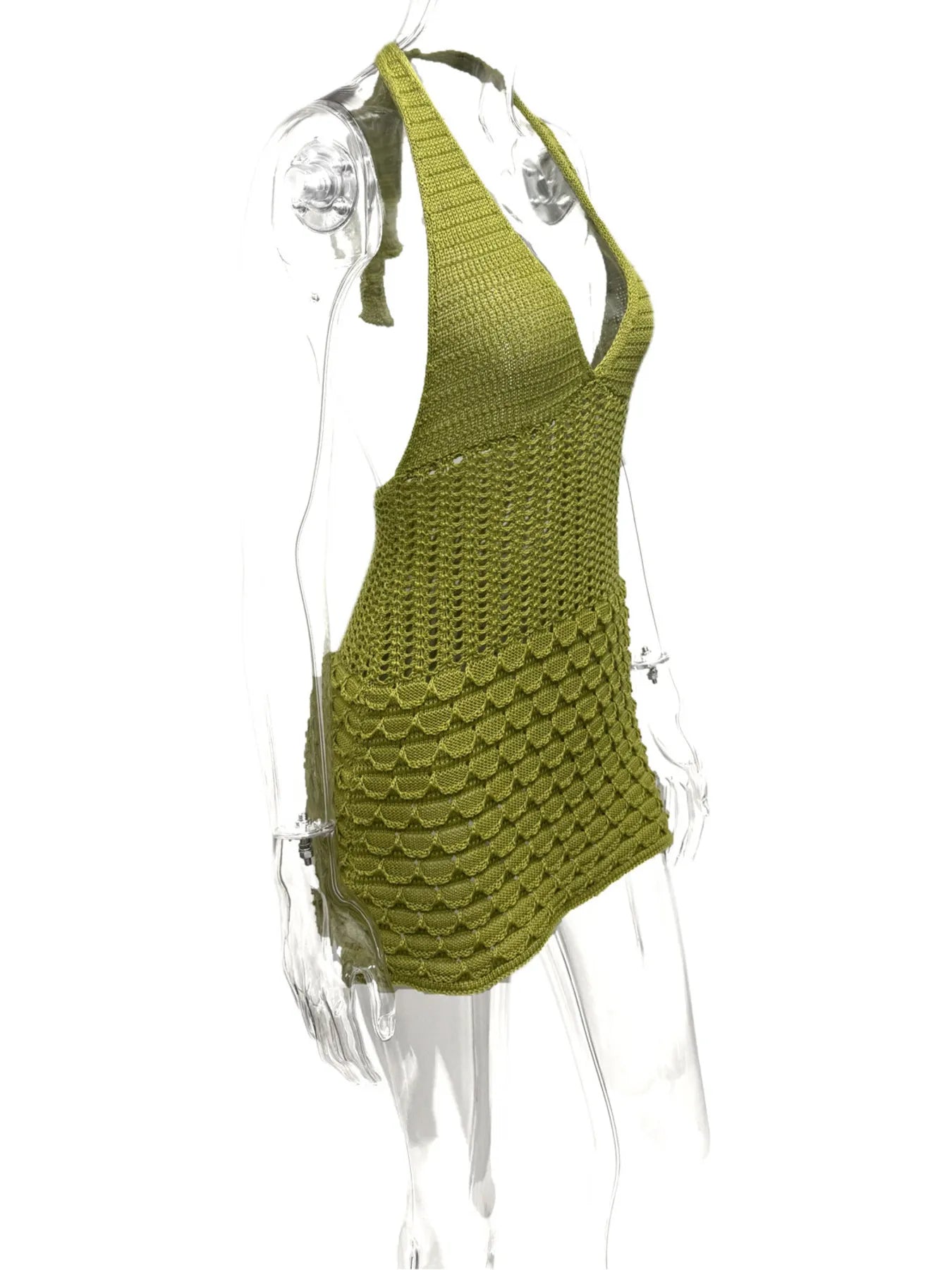 Crochet Halter Neck Sweater Dress