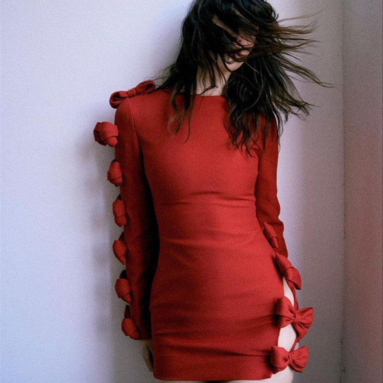 Asymmetric Cutout Hollow Bow Mini Dress
