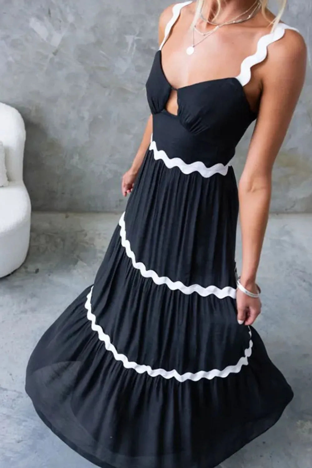 Tiered Maxi Dress with Scalloped Trim