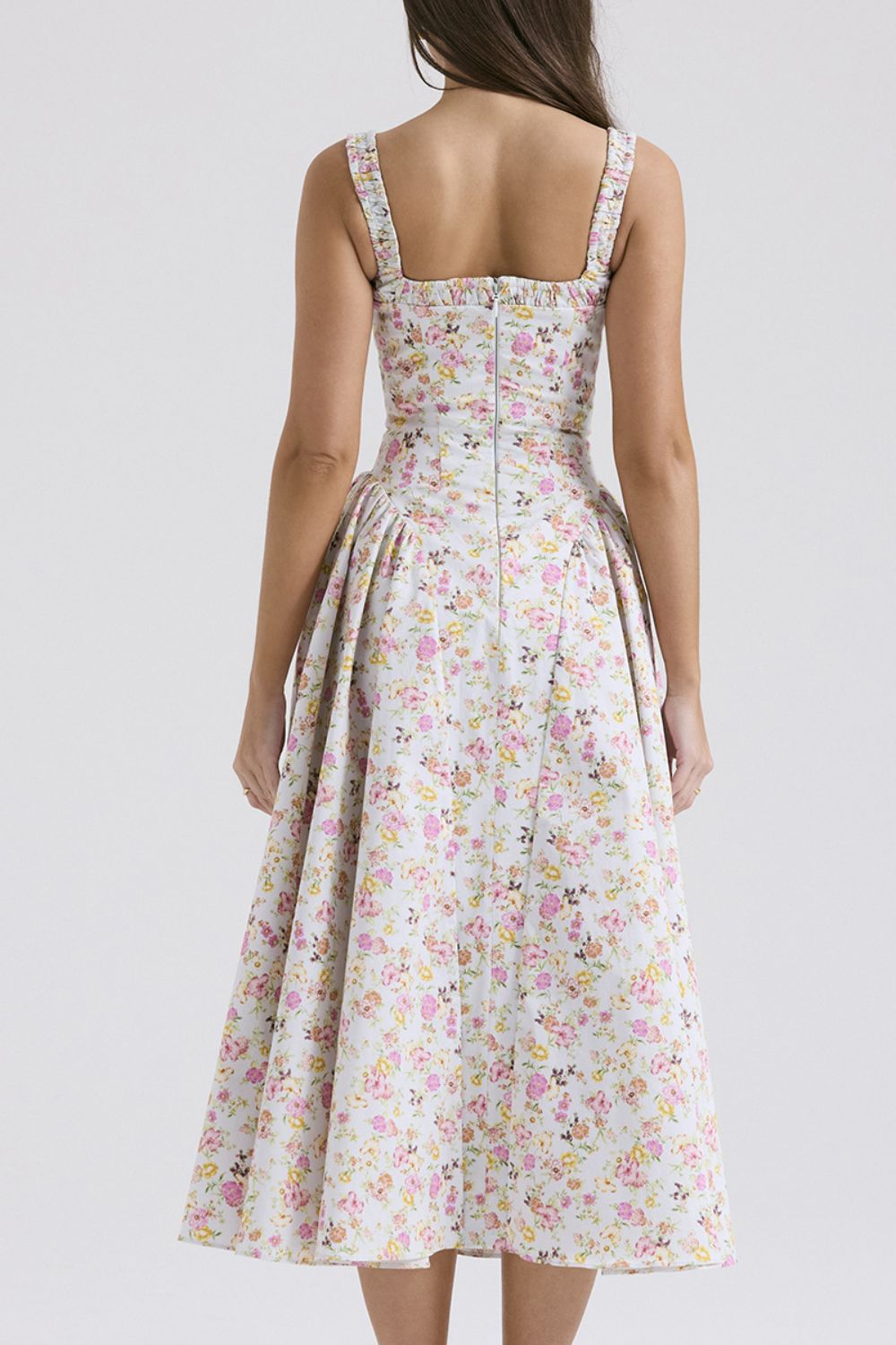 Floral Square Neck Wide Strap Midi Dress