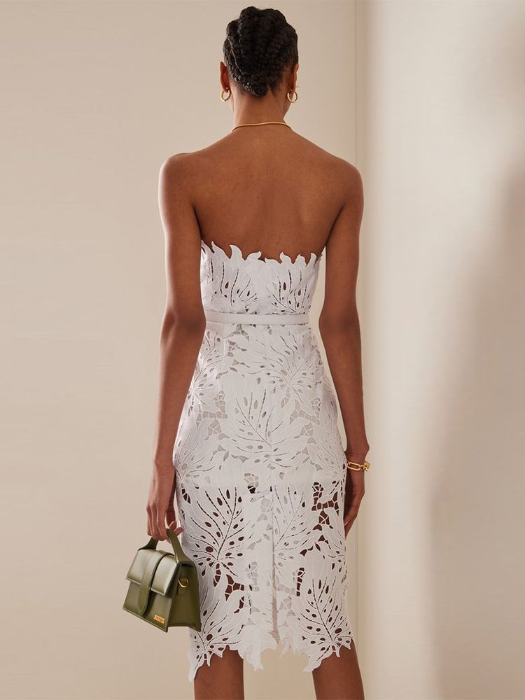 Elegant Strapless White Bandage Dress