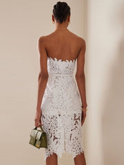 Elegant Strapless White Bandage Dress
