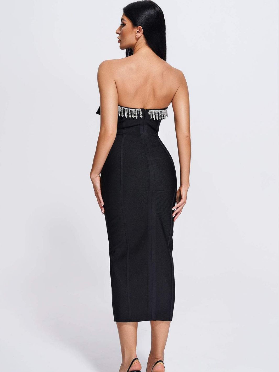Alyia Low Cut Strapless Black Bandage Dress