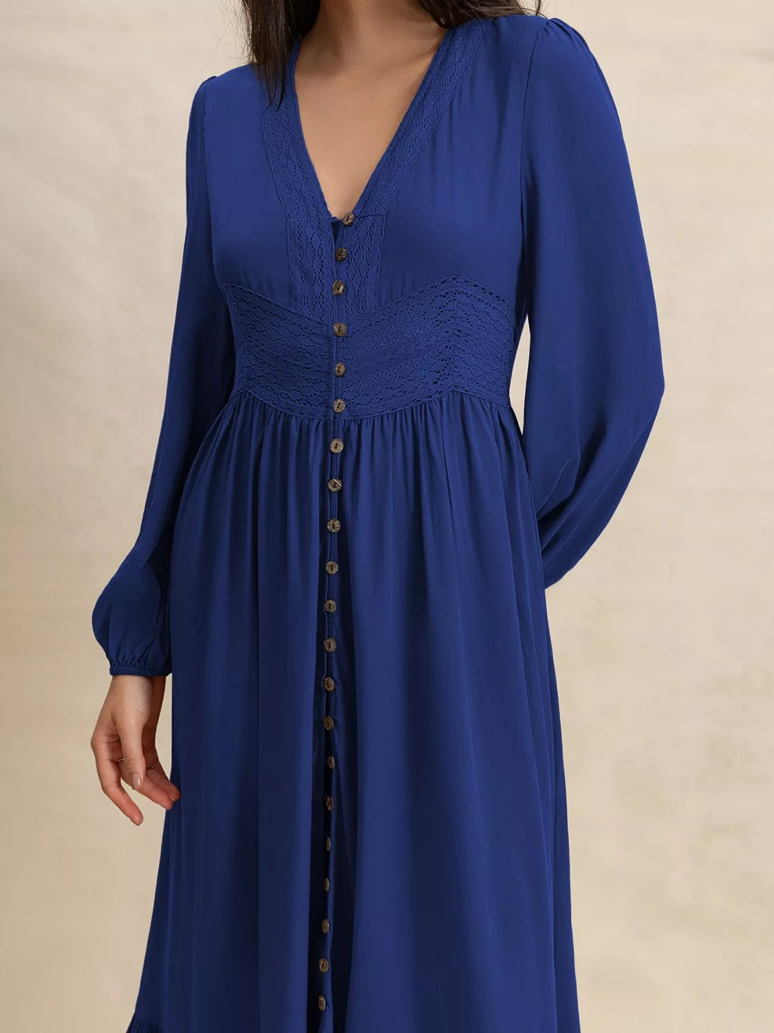 Long Sleeve Button-Front Maxi Dress