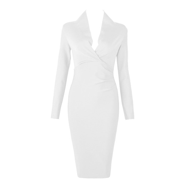 Full Sleeve Bandage party Dress-White