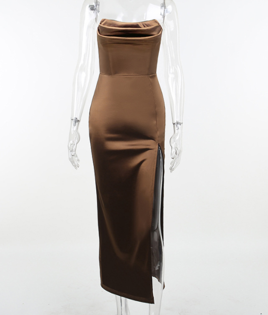 AERIKA SATIN STRAPLESS GOWN-GREEN