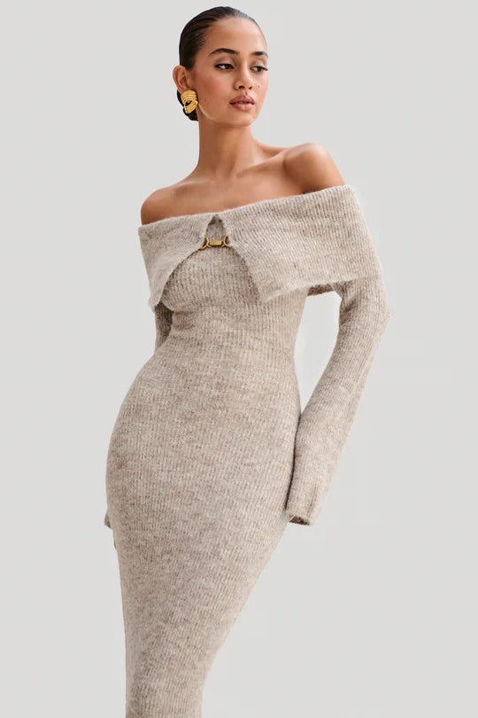 Alyia Off shoulder Fluffy Knit Dress