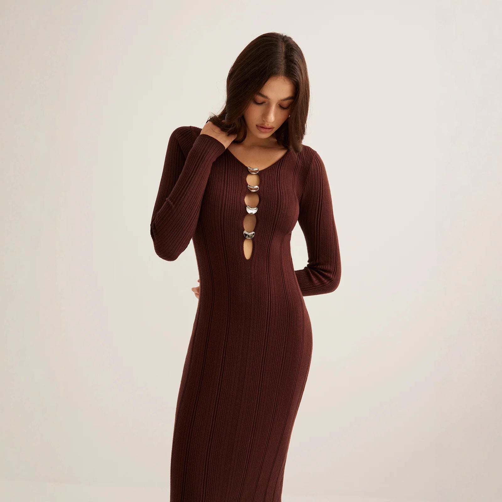 Royal Retro V-neck Slim-fit Long Sleeve Knitwear Dress