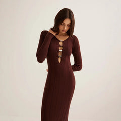 Royal Retro V-neck Slim-fit Long Sleeve Knitwear Dress