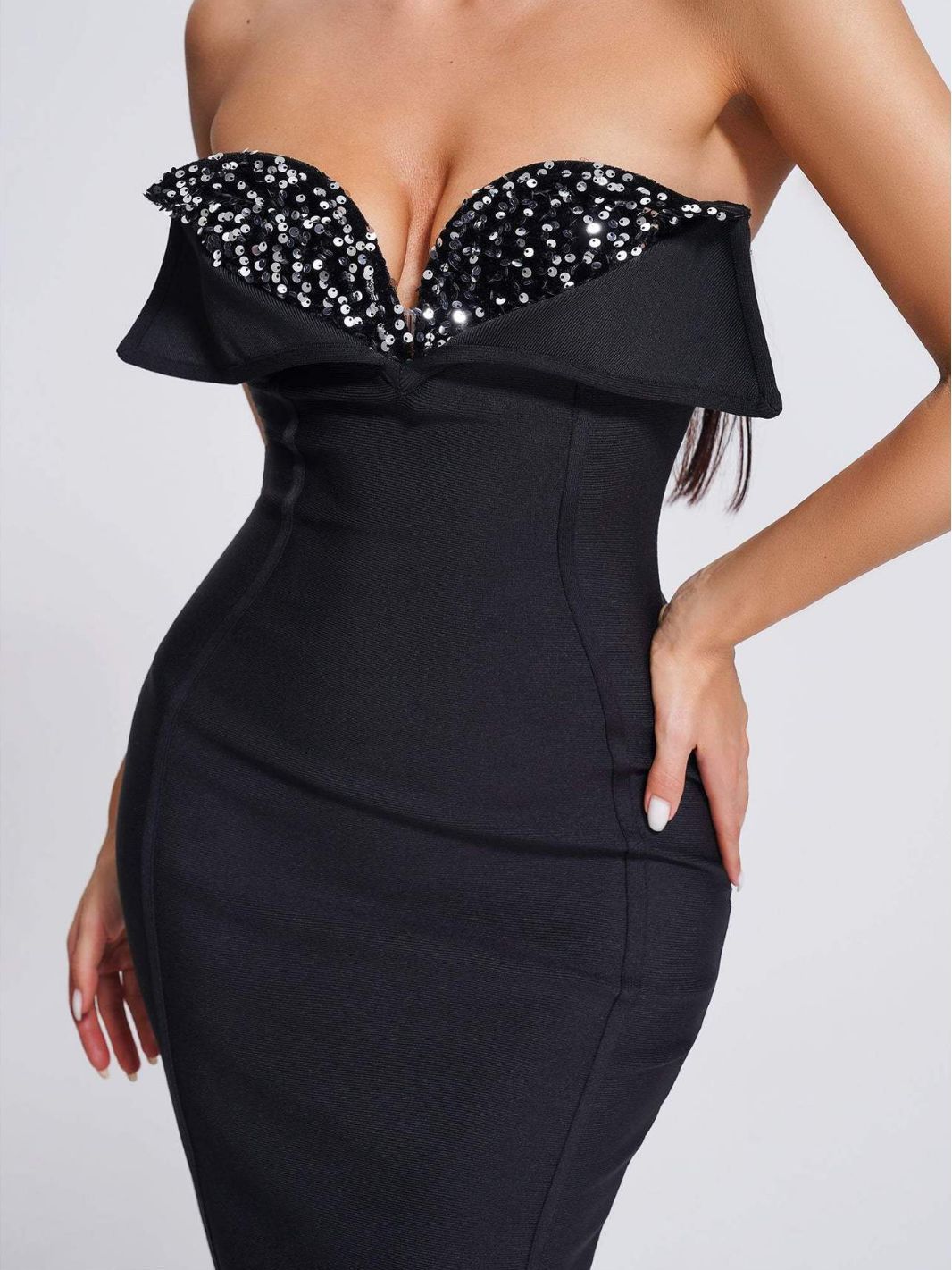Alyia Low Cut Strapless Black Bandage Dress