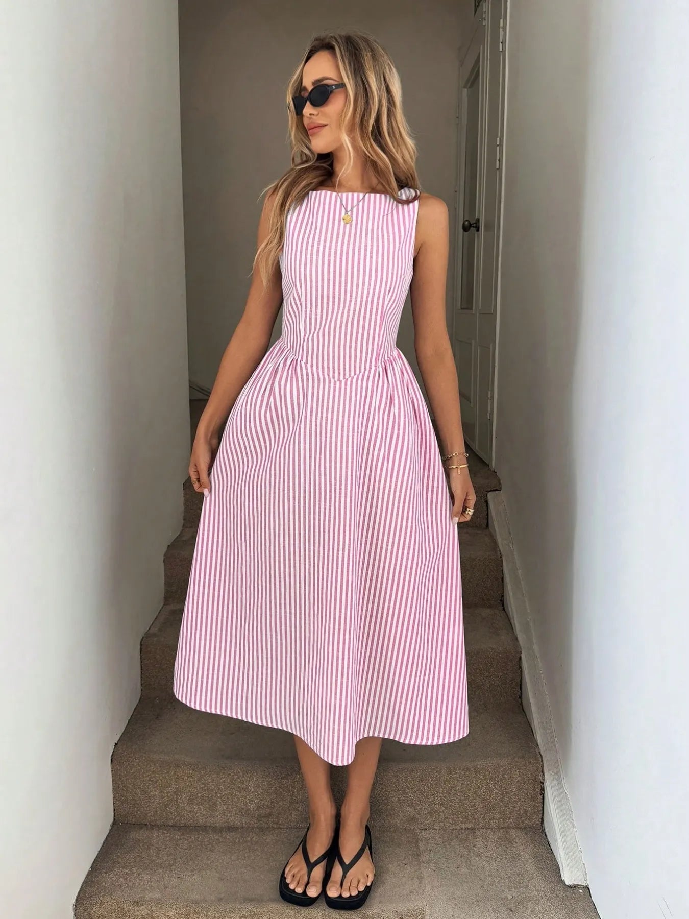Sleeveless Striped Midi Dress