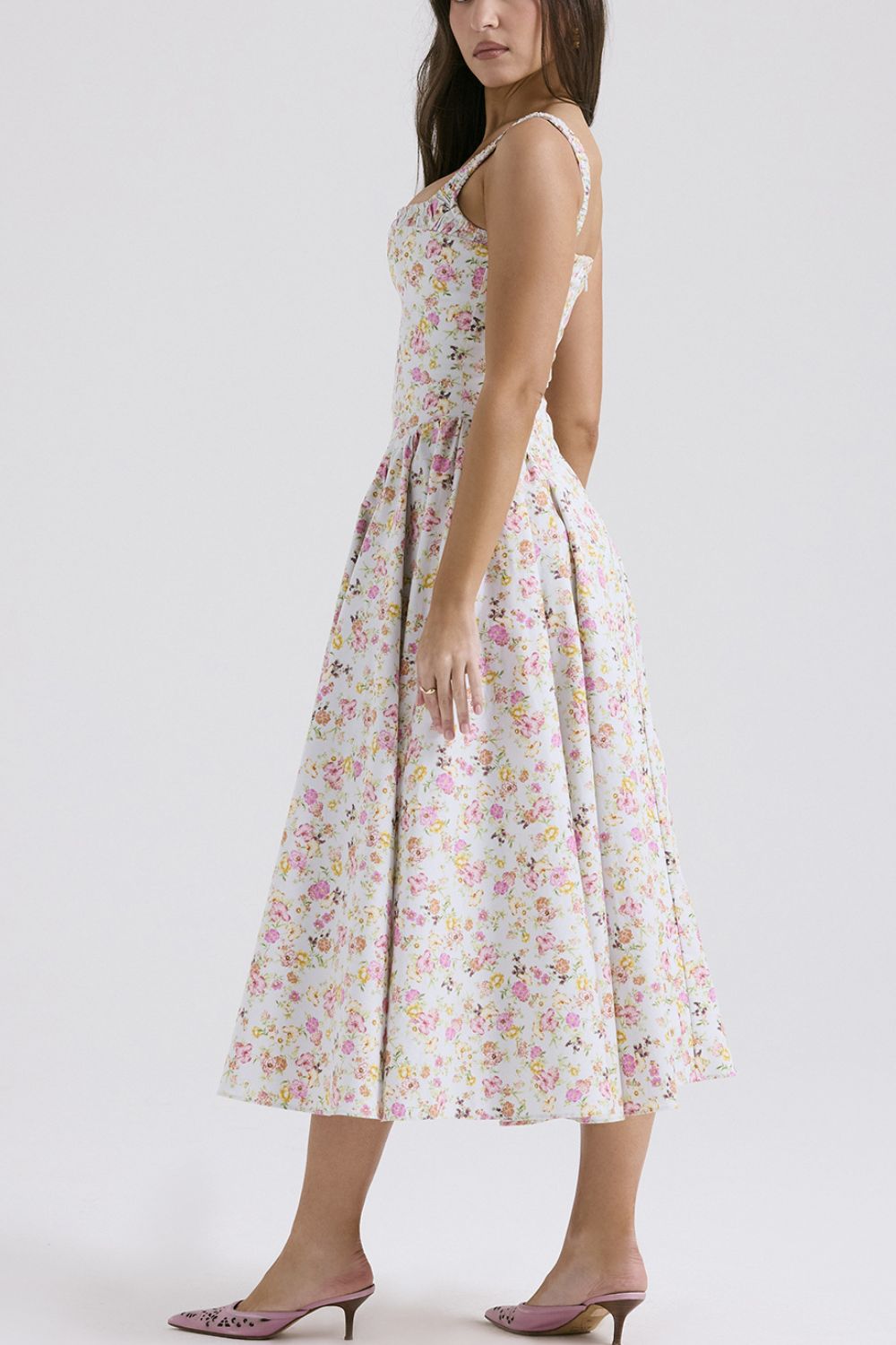 Floral Square Neck Wide Strap Midi Dress