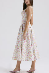 Floral Square Neck Wide Strap Midi Dress