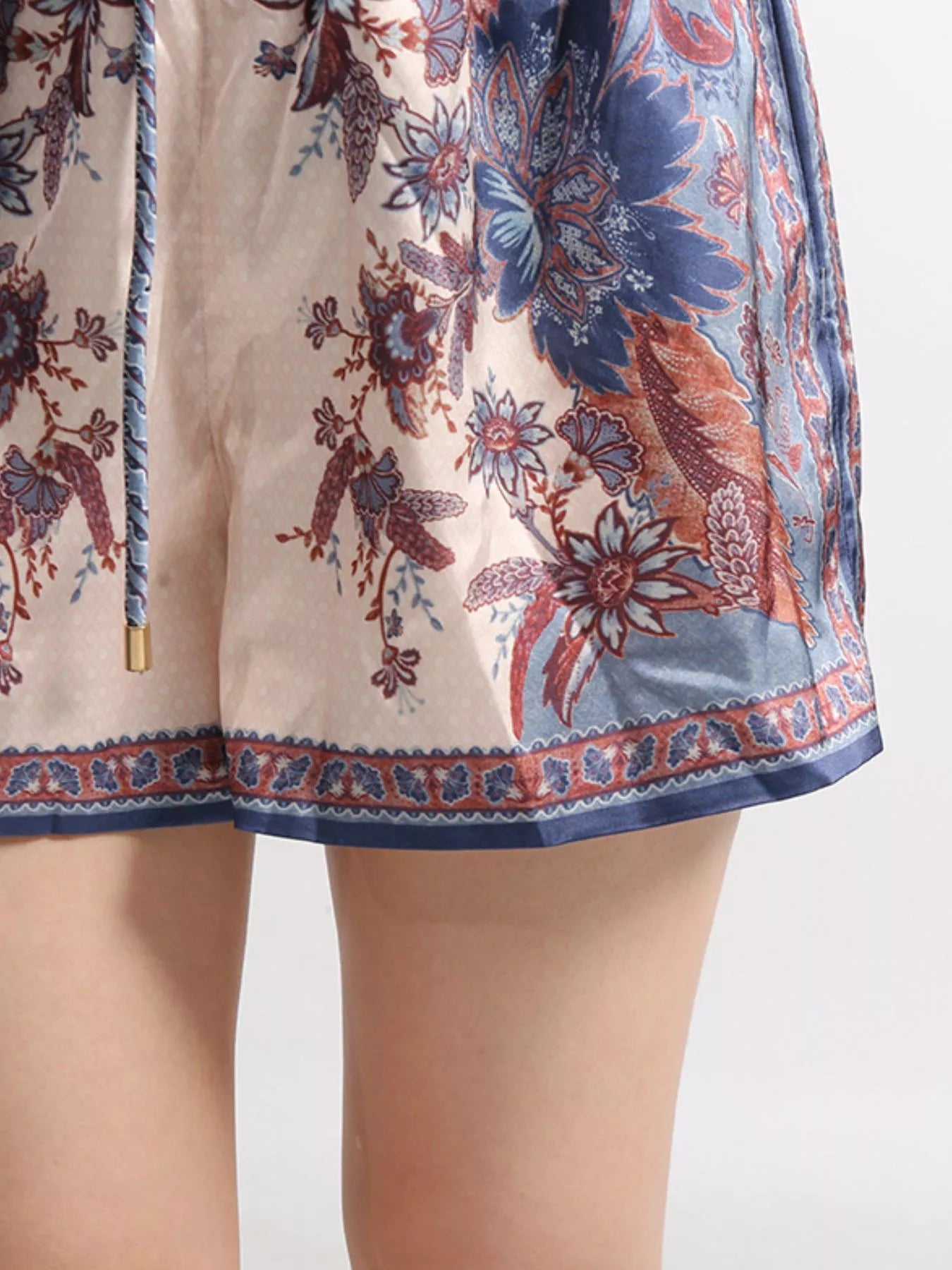 Printed Button Front Long Sleeve Shirt and Shorts Set