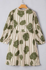 Printed Tie Neck Three-Quarter Sleeve Mini Dress