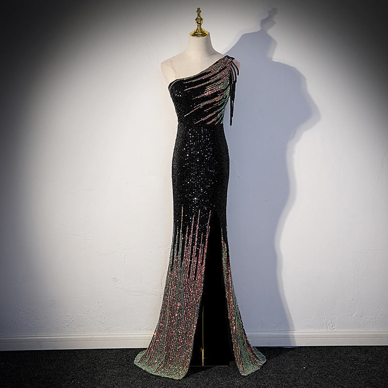 Celeb Event Sequin Long Split Fishtail Dress