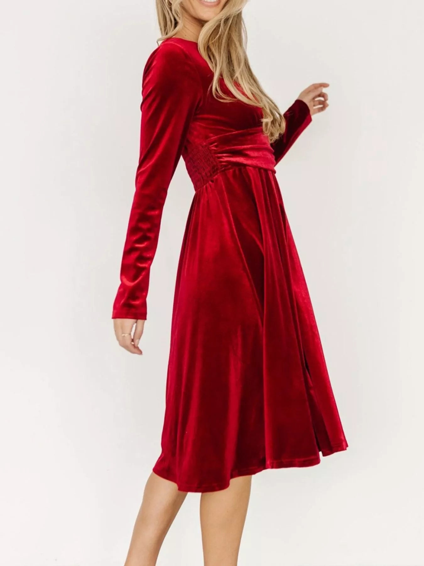Velvet Deep V-Neck Long Sleeve Dress