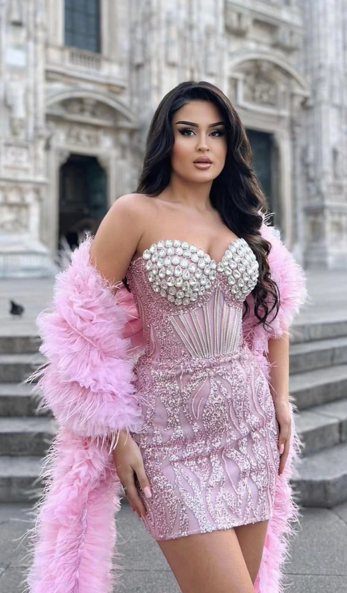 Allure Corset Rhinestone Sequined Embroidered Dress