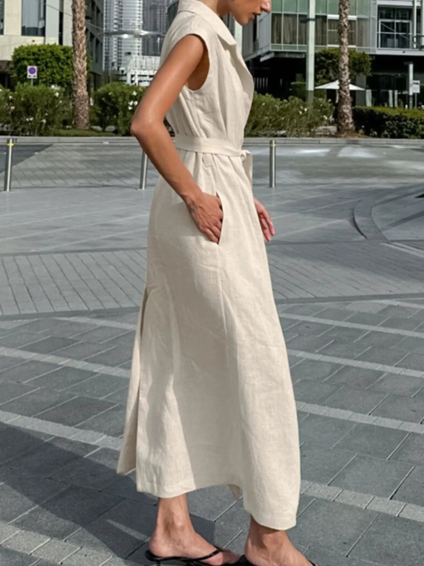 Tie Waist Cap Sleeve Maxi Dress