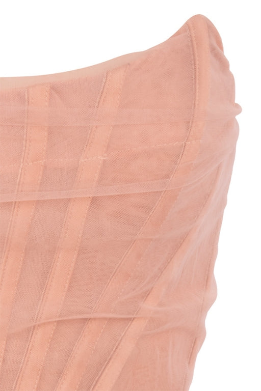 CHIC RUCHED STRAPLESS ELEGANT CORSET MESH PARTY DRESS