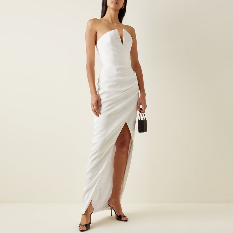 ALYIA SATIN SLIT ELEGANT DRESS