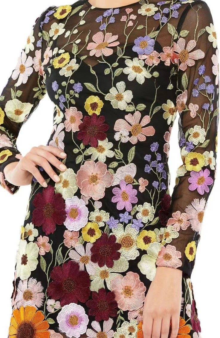 Multi Dime Flower Sheath Dress