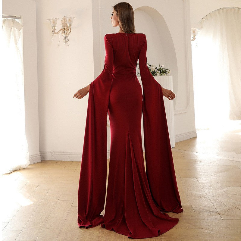 Alyia Split Sleeve Mesh Insert Maxi Prom Dress