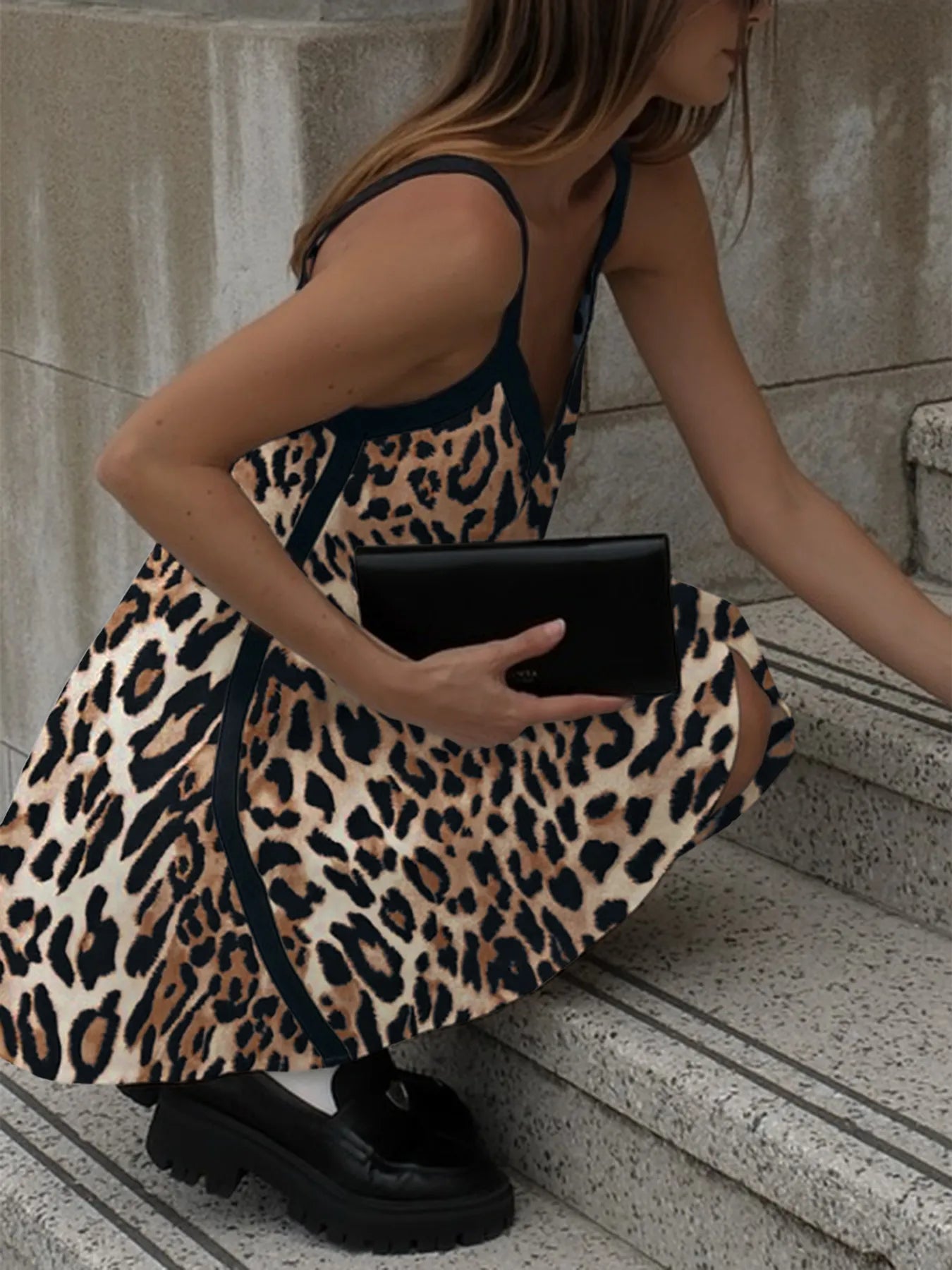 Leopard Print V-neck Cami Swing Dress