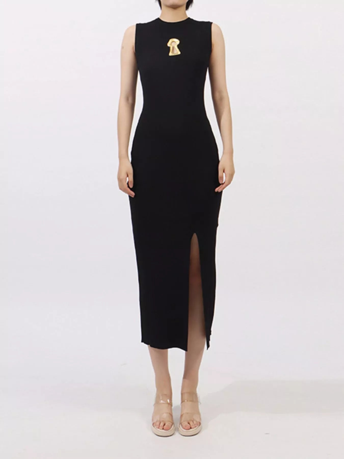 Slit Round Neck Sleeveless Dress