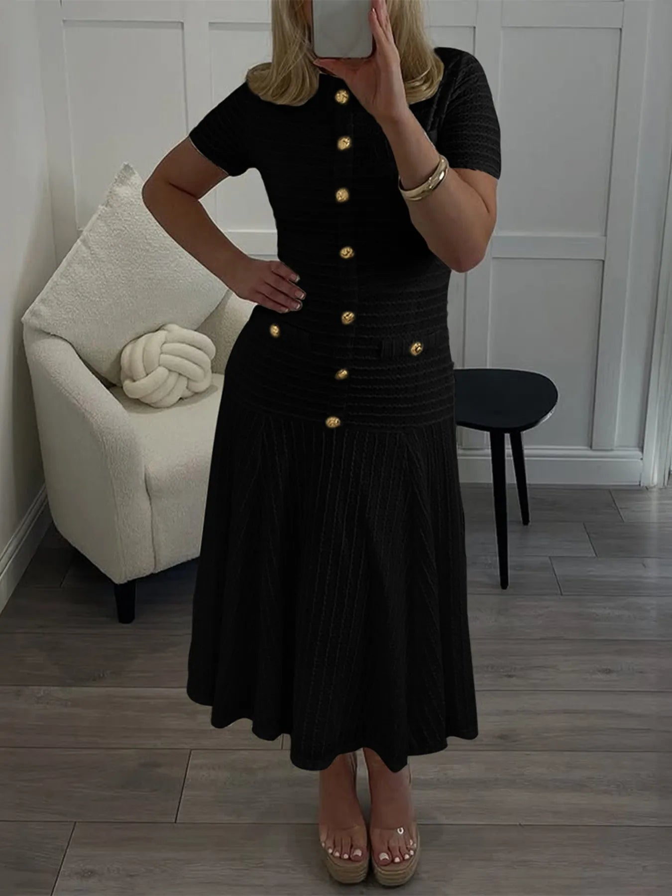 Textured Knit Short Sleeve Dress