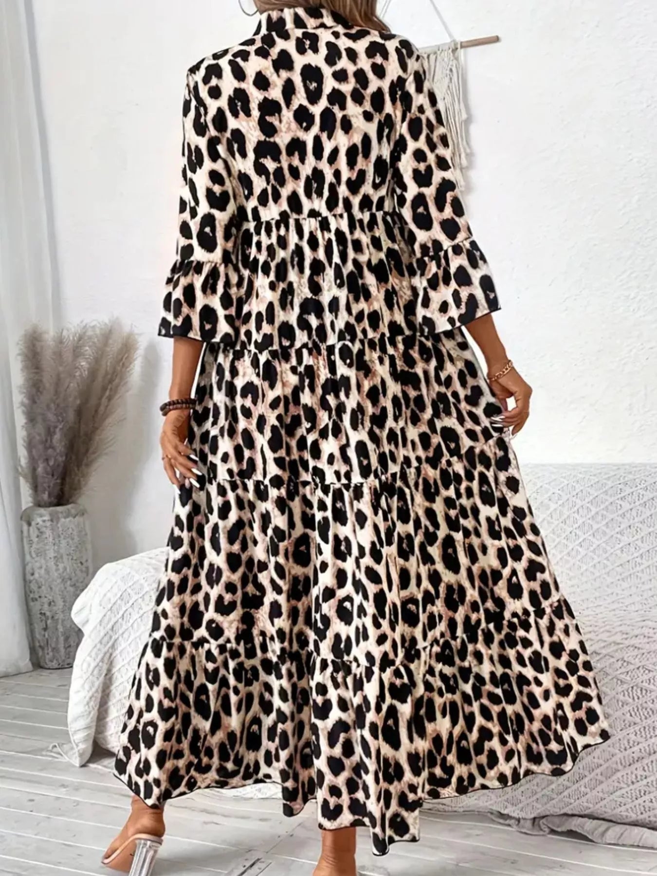 Leopard 3/4 Sleeve Midi Dress