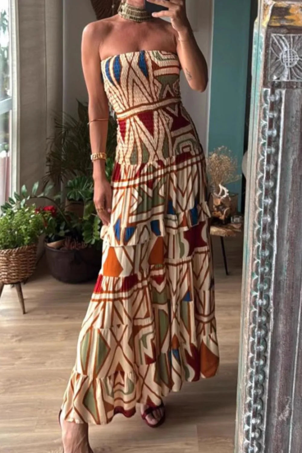 Smocked Printed Tube Dress