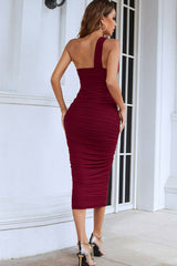 Lemily Cutout One-Shoulder Midi Bandage Dress-Browny