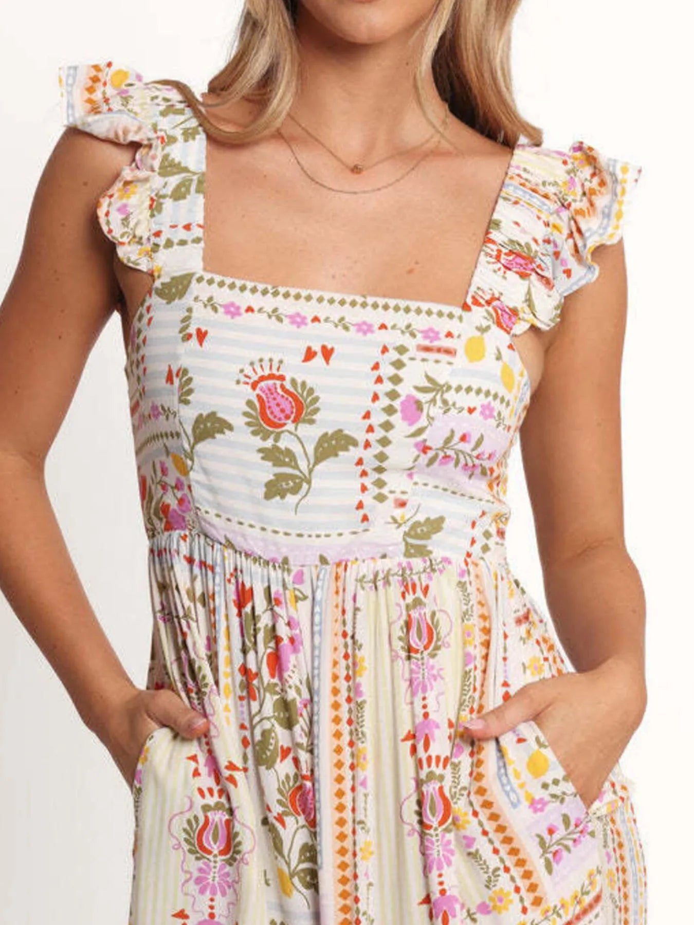 Floral Print Ruffle Strap Jumpsuit