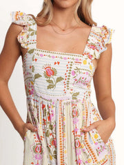 Floral Print Ruffle Strap Jumpsuit