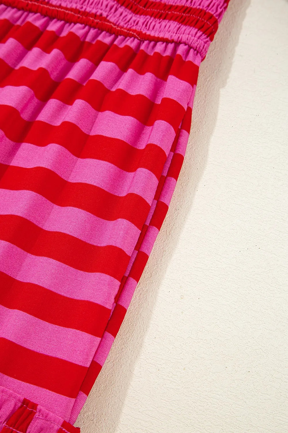 Stripe Flutter Sleeve Smocked Bodice Tiered Maxi Dress