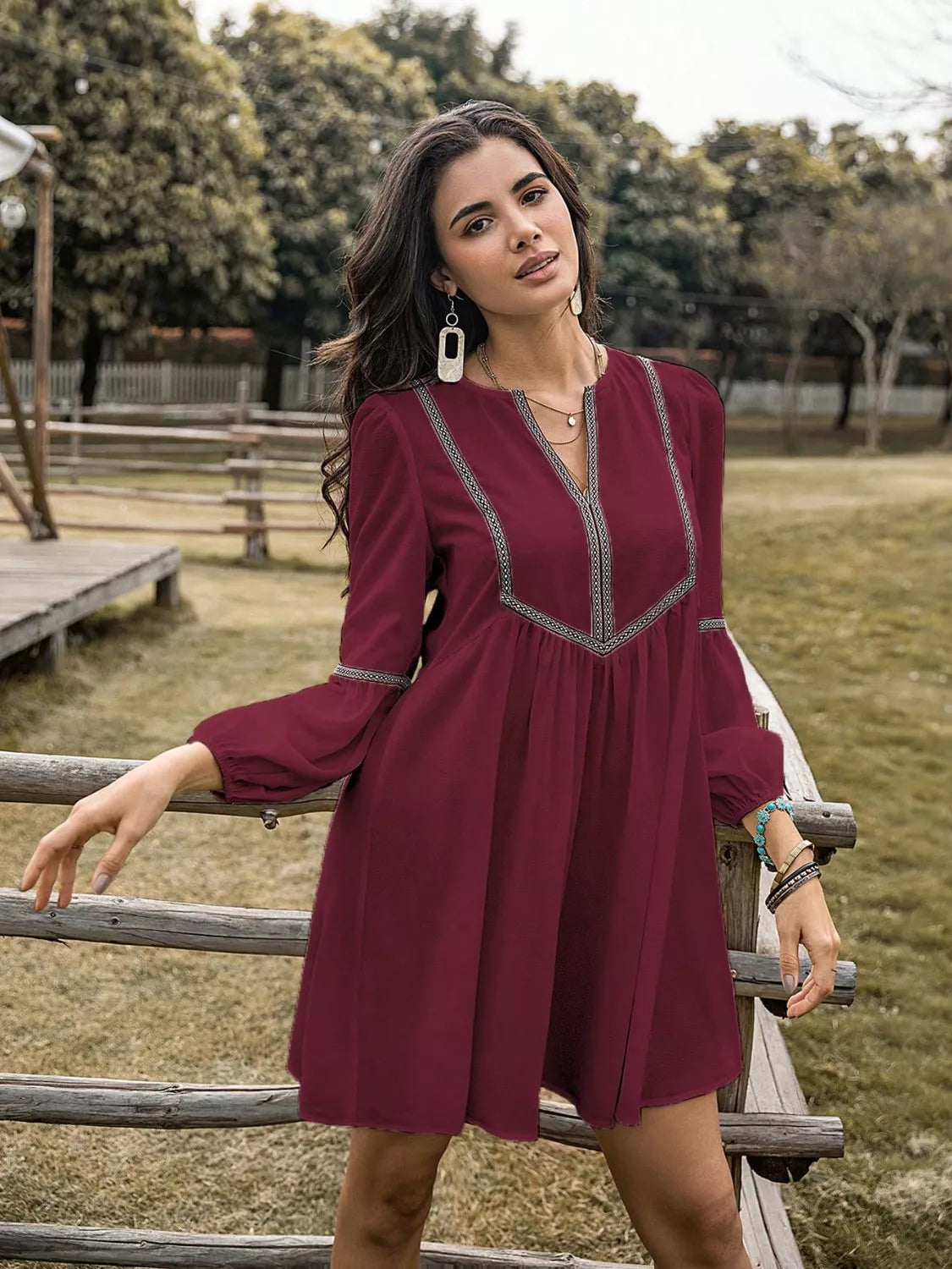Long Sleeve Mini Dress with Contrast Trim