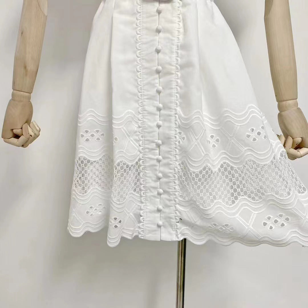 V-neck Puff Sleeve Belt Waist  Mini Dress