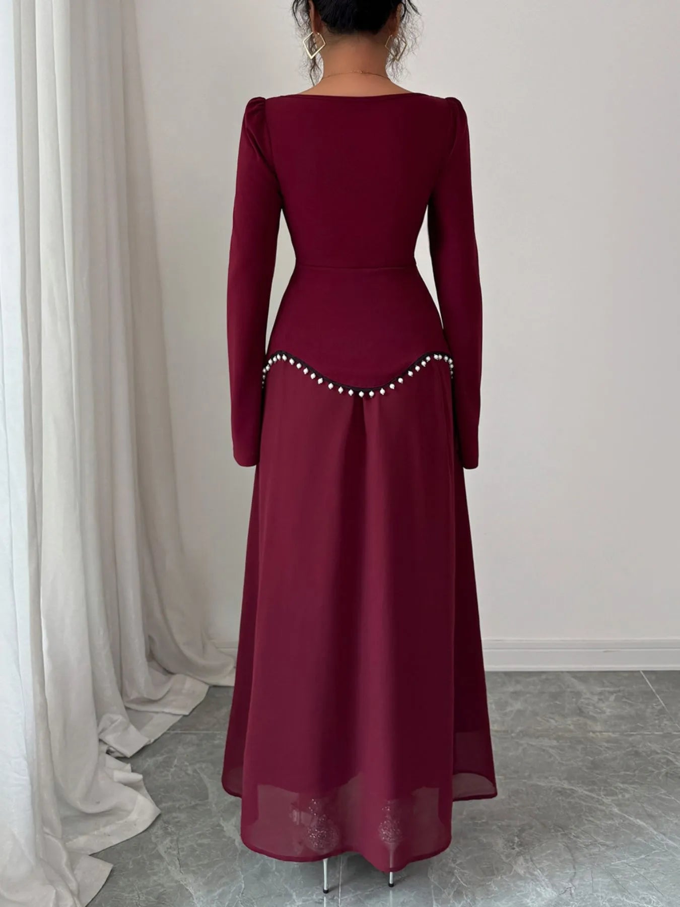 Square Neck Long Sleeve Maxi Dress