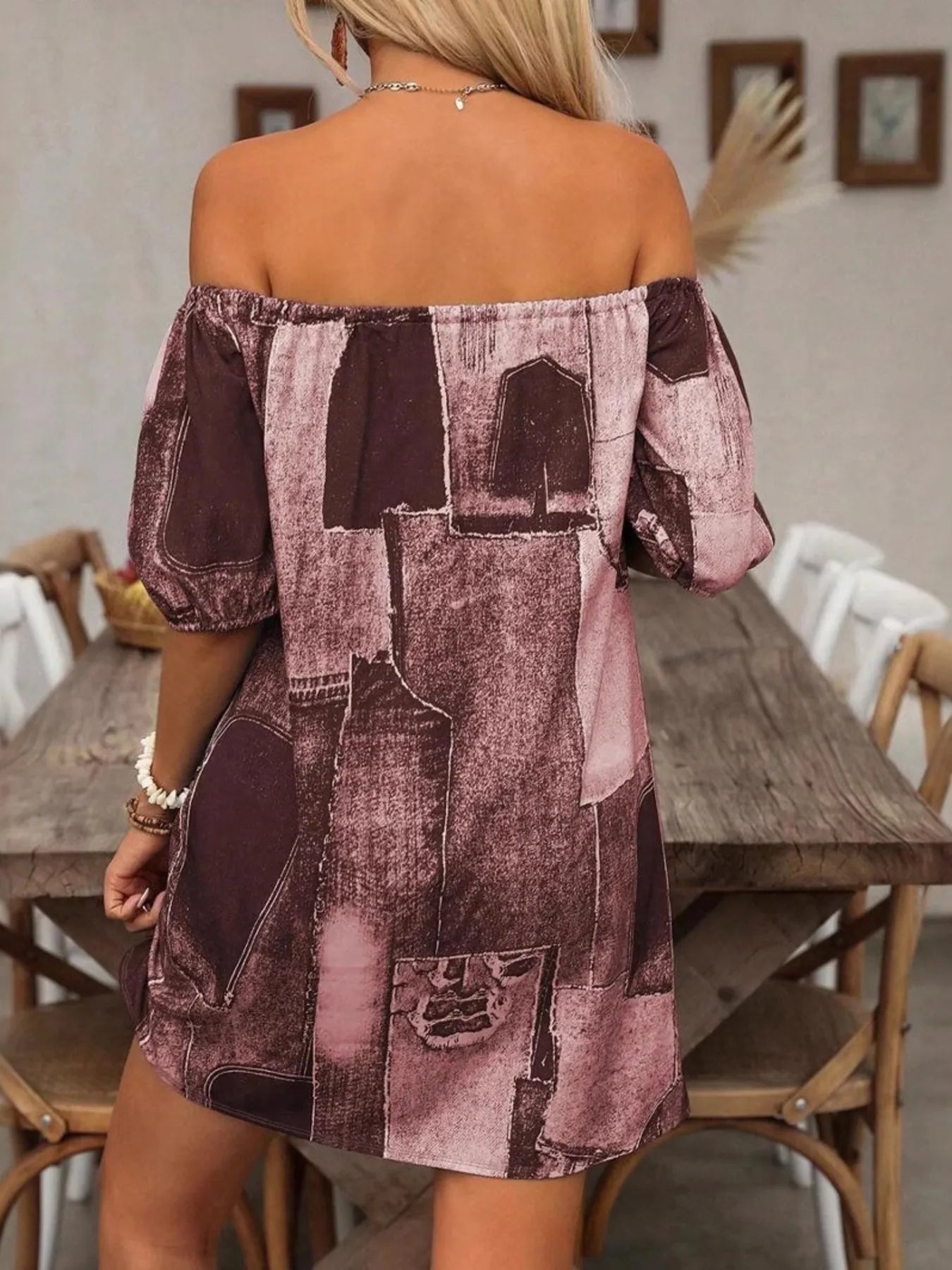 Patchwork Off Shoulder Denim Mini Dress