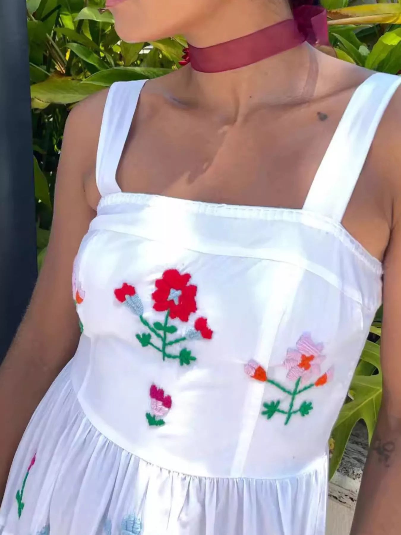 Embroidered Square Neck Tiered Maxi Cami Dress