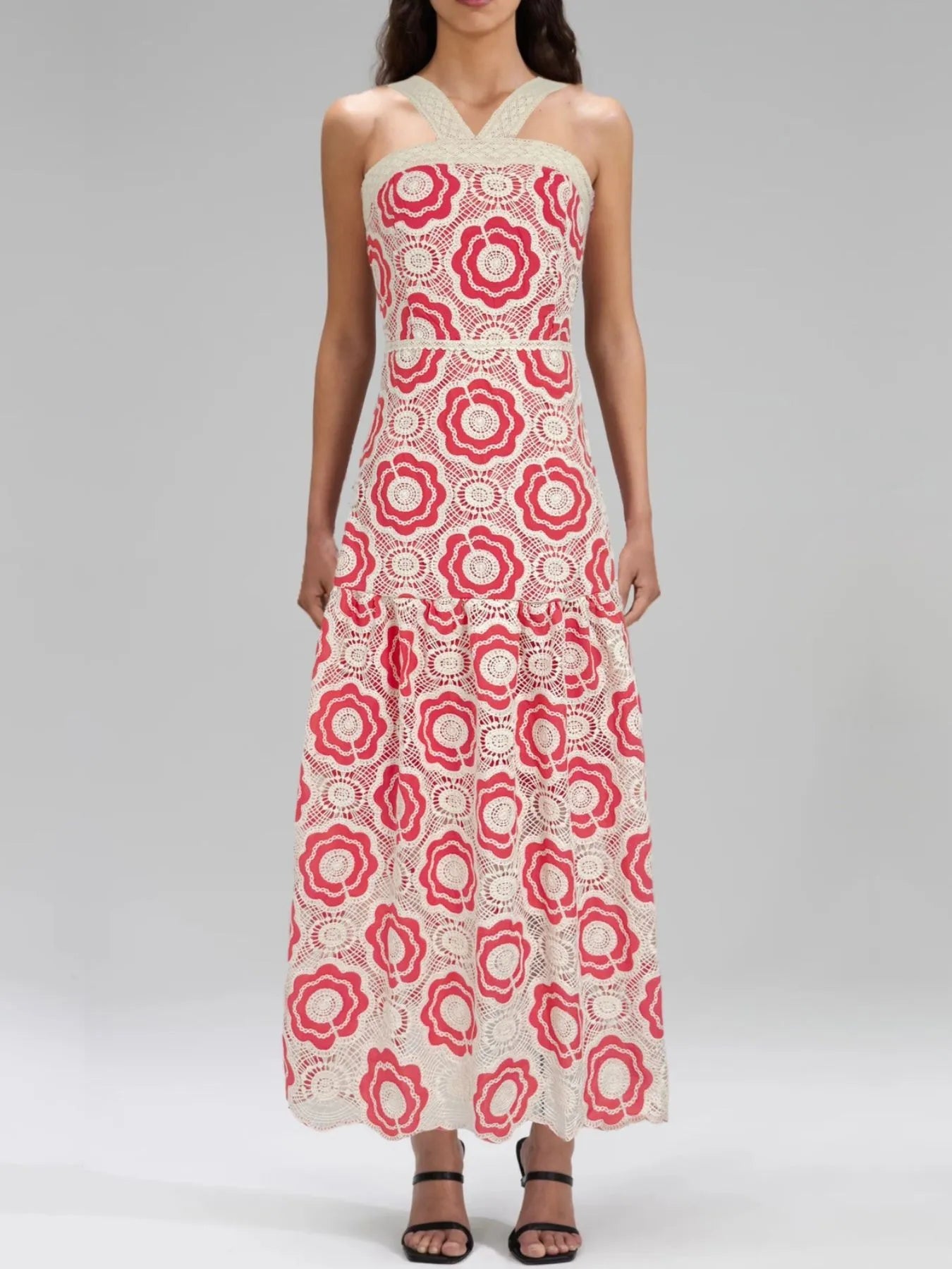 Lace Sleeveless Tiered Midi Dress