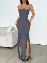Ruffle Hem Lace Up Bodycon Cami Dress