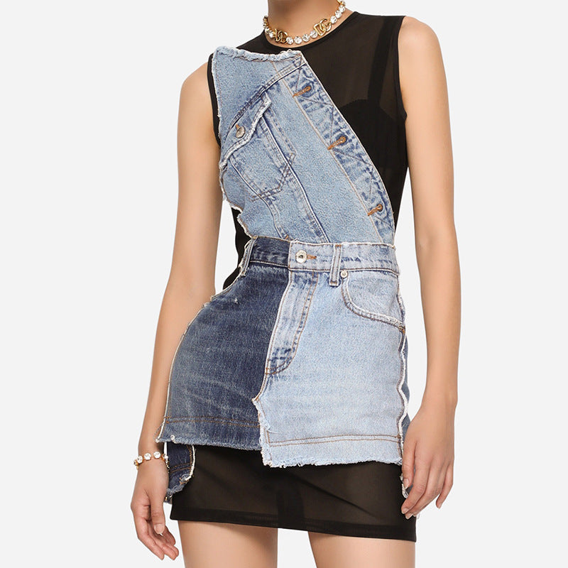 DENIM ROUND NECK MINI DRESS