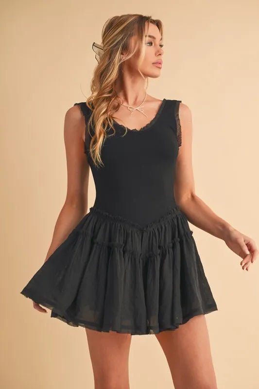 Aemi+Co Frill Sleeveless Drop Waist Mini Dress
