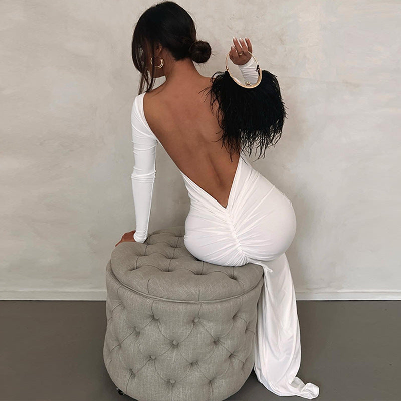 Backless Pleated Long Elegant Slim Dress