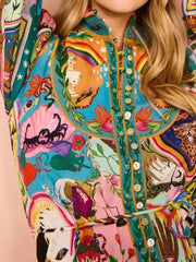 Printed Long Sleeve Mini Dress with Belt