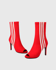 Editta Stripe Peep Toe Ankle Boots In Red