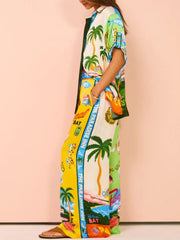 Printed Half Sleeve Shirt and Wide Leg Pants Set