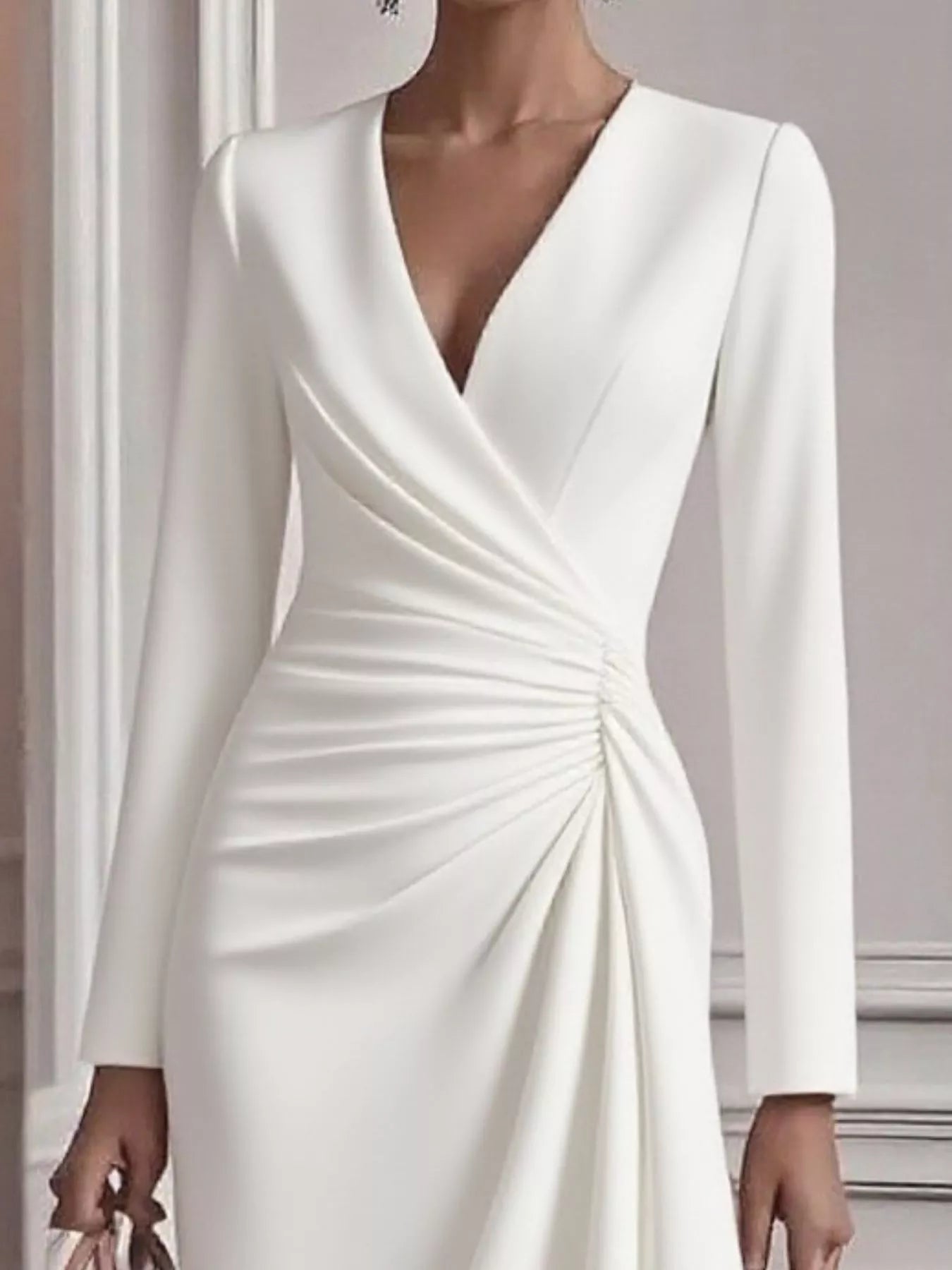 Ruched Surplice Long Sleeve Dress